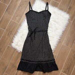 Loft Black Mixed-Print Ruffle Hem Tie-Waist Sundress